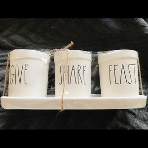 Rae Dunn Artisan Collection "GIVE SHARE FEAST" Ceramic Utensil Holder Set NWT